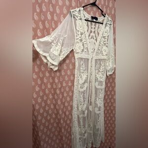 Blue Rain/ Long Cream Kimono/ Size Small